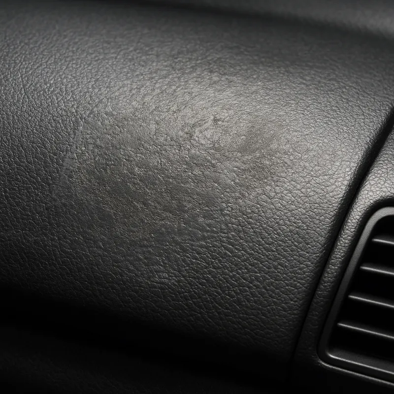 Close-up of a damaged car dashboard due to cheap silicone application