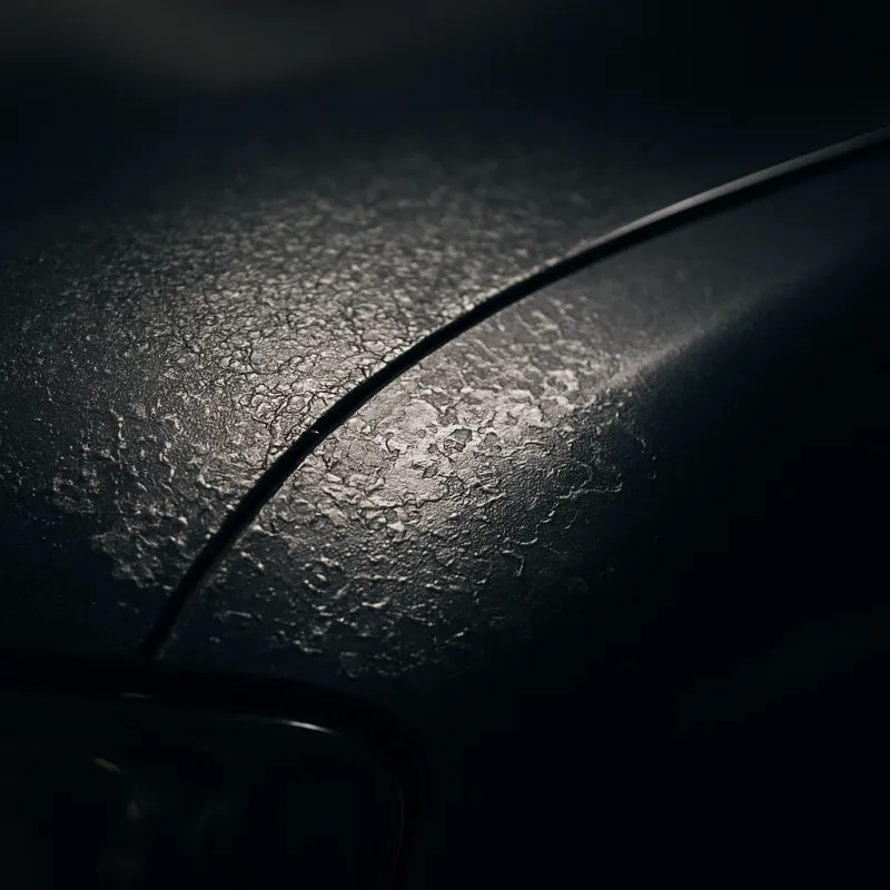 Close-up of car paint showing damage from household cleaning products