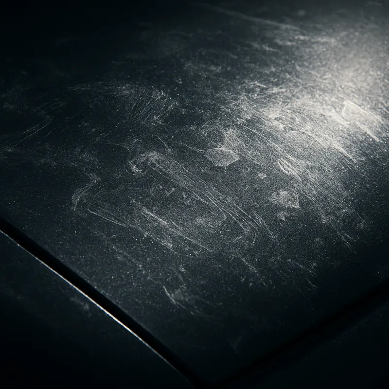 Close-up of car paint damage due to low-quality wax application
