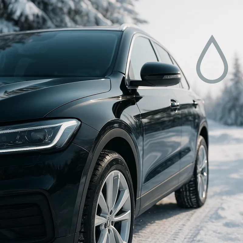 Well-maintained car in snowy winter setting showcasing glossy paint